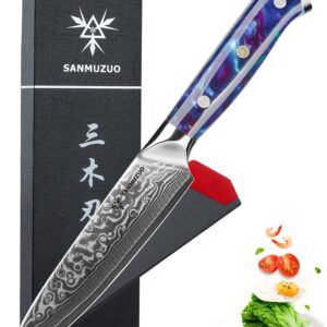 SANMUZUO 5 Inch Kitchen Utility Knife - Xuan Series - VG10 Damascus Steel Kitchen Knives - Resin Handle (Sapphire Blue)