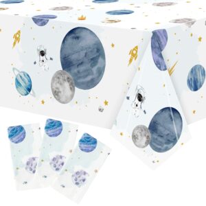 bkeecten 3pack first trip around the sun space party tablecloths outer space theme disposable rectangle table cover decorations for 1st birthday baby shower party tablecover supply, 86.6x51 inch