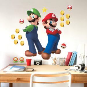 roommates rmk5223gm super luigi and mario peel and stick wall decals, red, green, yellow