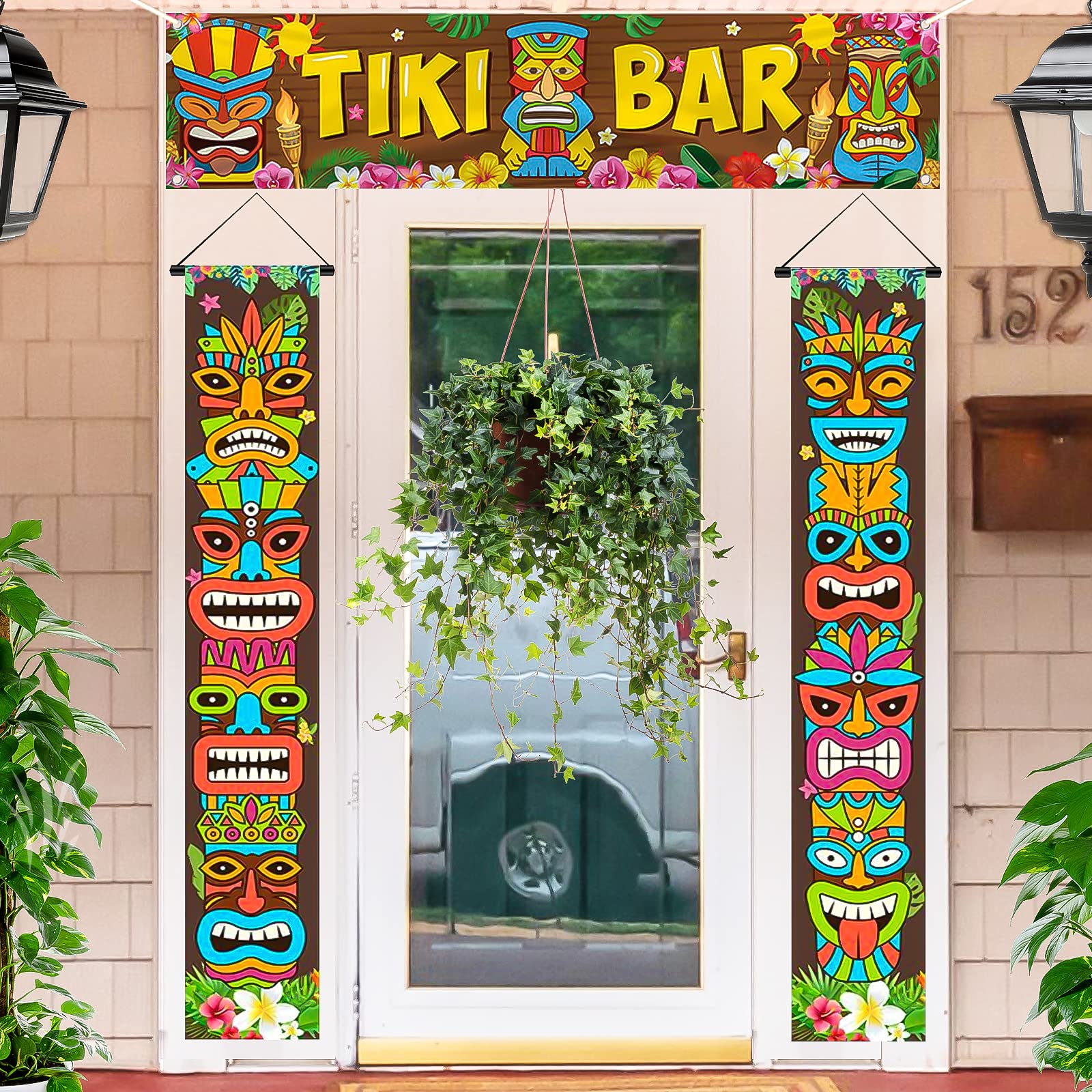 Luau Party Decorations Tiki Totem Door Banner Sign 3pcs Tiki Banner Luau Porch Hawaiian Cover for Aloha Hawaii Luau Tropical Moana Birthday Carnival Party Wall Hanging Outdoor Decor Gift