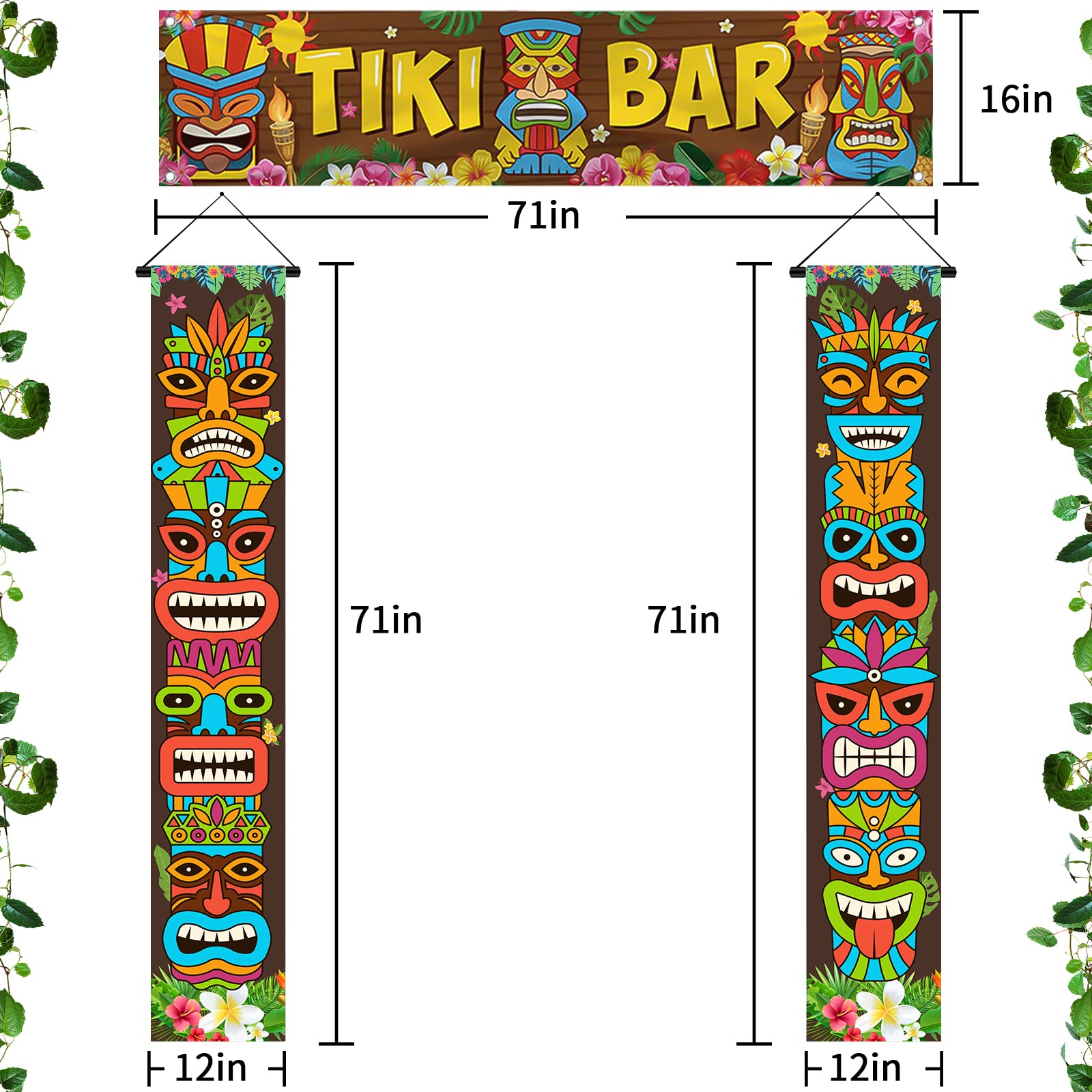 Luau Party Decorations Tiki Totem Door Banner Sign 3pcs Tiki Banner Luau Porch Hawaiian Cover for Aloha Hawaii Luau Tropical Moana Birthday Carnival Party Wall Hanging Outdoor Decor Gift