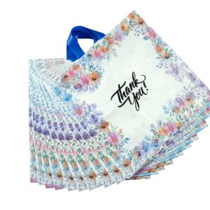 Infinite Pack 18" x18"(100pcs) Floral Thank You Bag with Soft Loop Handle & Bottom Gusset - 2.35 Mil Thick Plastic Merchandise Shopping Bag for Goodies, Clothing, Shower Gift, Retail Boutique Bags