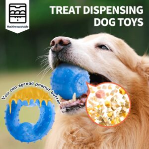 Dog Chew Toys for Aggressive Chewers, Puppy Teething Ring and Dog Ball, Treat Dispensing Dog Toys, Frozen Tough Puppy Toys Set 2 Pack for Small, Medium Dog