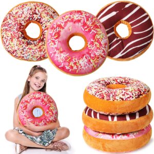 round throw pillow 3 pcs 16 inch chocolate donut pillow plush soft food pillow 3d digital print stuffed ear piercing pillow decorative light weight seat pad cushion for chair floor couch sofa (cute)