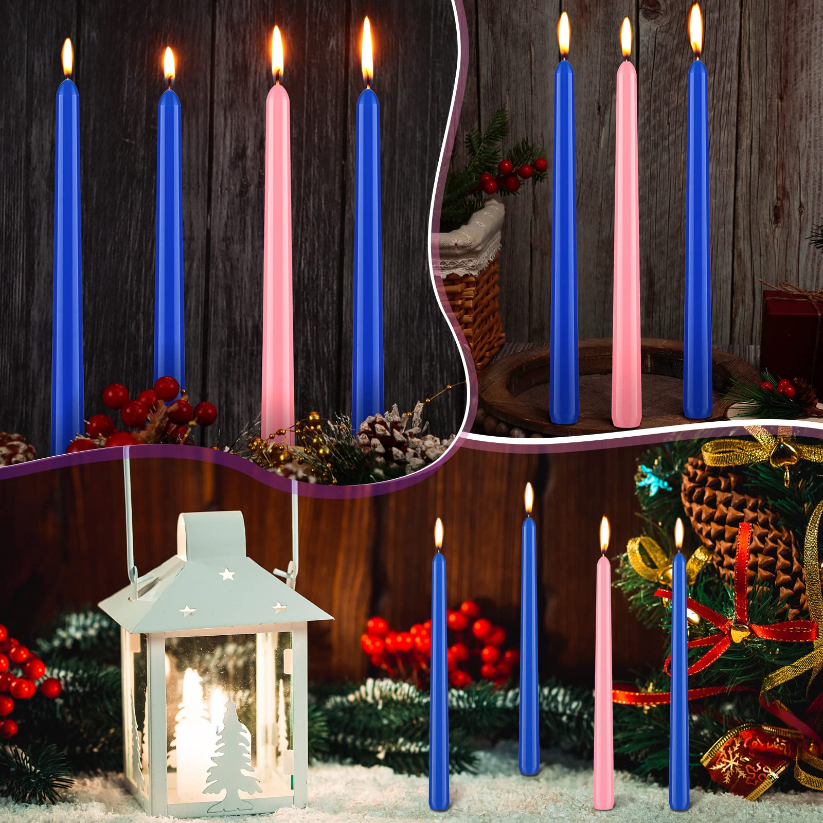 Spiareal 4 Pcs Christmas Blue Advent Candle Blue Pink Taper Candles Advent Candle Long Burning Tapered Candles Dripless and Unscented Candlesticks for Advent Rings and Church Advent Wreaths