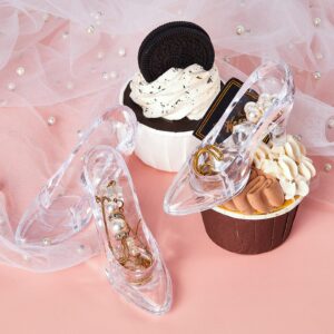 Taiyin 100 Pcs Mini Glass Slippers Clear Princess Slippers Decoration Plastic High Heel Shoes for Women Party Candy Supplies Gift Favor Holders for Wedding Birthday Party Decorations, 3.5 Inch