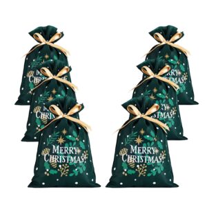 OYATON Christmas Drawstring Gift Bags, Fabric Reusable Christmas Gift Wrap Bags Set of 6, Cloth Gift Bags with Ribbon Drawstring for Christmas Gifts, 12" L x 18" H