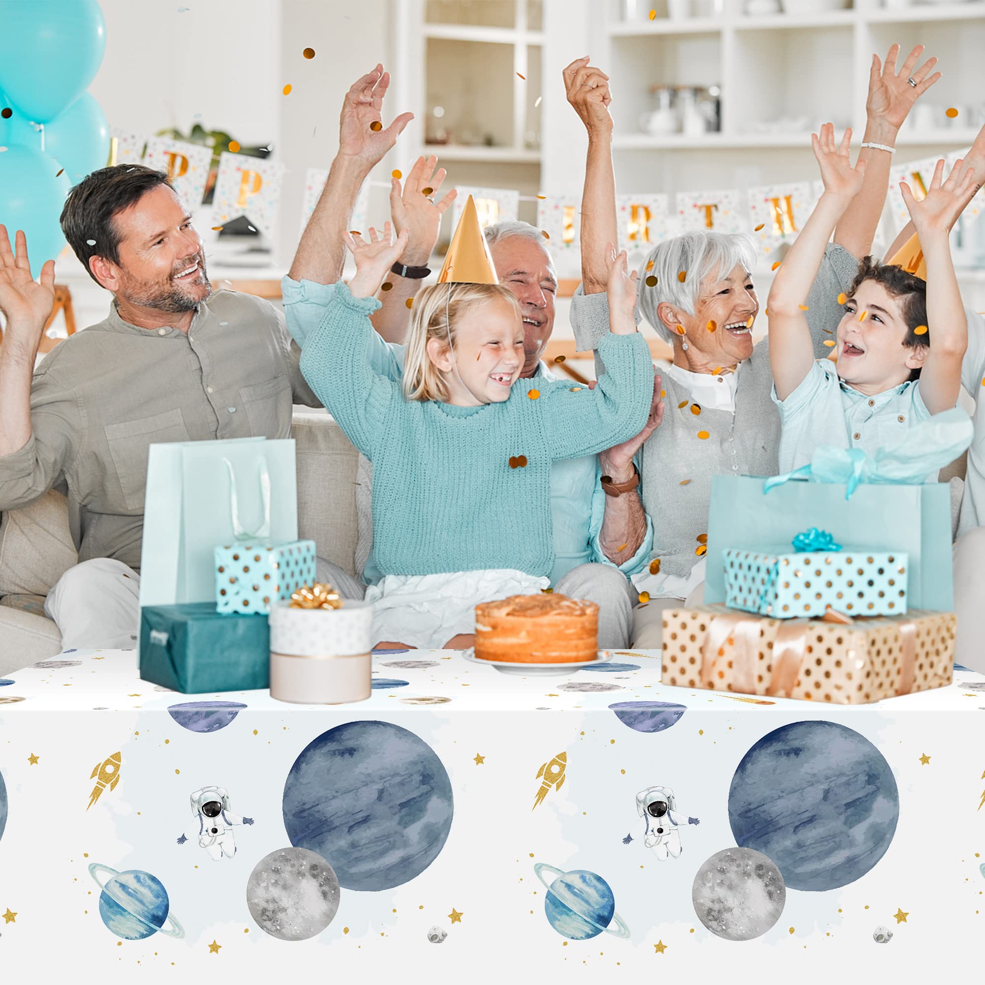 BkeeCten 3Pack First Trip Around The Sun Space Party Tablecloths Outer Space Theme Disposable Rectangle Table Cover Decorations for 1st Birthday Baby Shower Party Tablecover Supply, 86.6x51 Inch