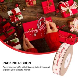 1 Roll Merry Christmas Themed Decorative Ribbon White Wrapping Ribbon Merry Christmas Cotton Ribbon for Home Decor Wrapping