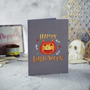 Liif Pumpkin Cats 3D Greeting Pop Up Halloween Card, Funny Halloween Card For Cat Lover, Kids, Cute, with Message Note & Envelop, Large Size 8 x 6 inch