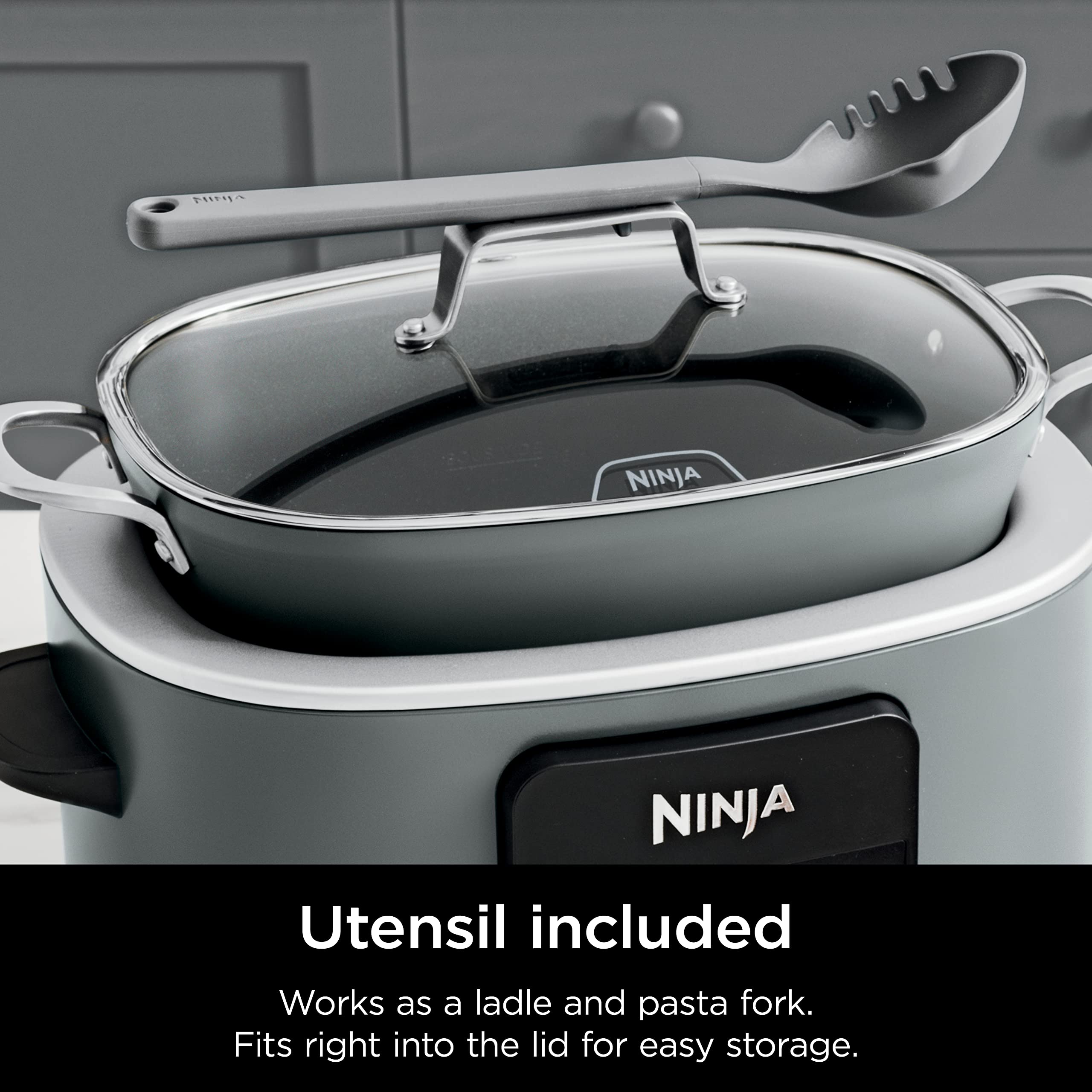 Ninja MC1001C Foodi PossibleCooker PRO 8.5 Quart Multi-Cooker, with 8-in-1 Slow Cooker,Dutch Oven,Steamer &More,Glass Lid & Integrated Spoon,Nonstick,Oven Safe Pot to 500°F,Sea Salt Gray,Sea Salt Grey