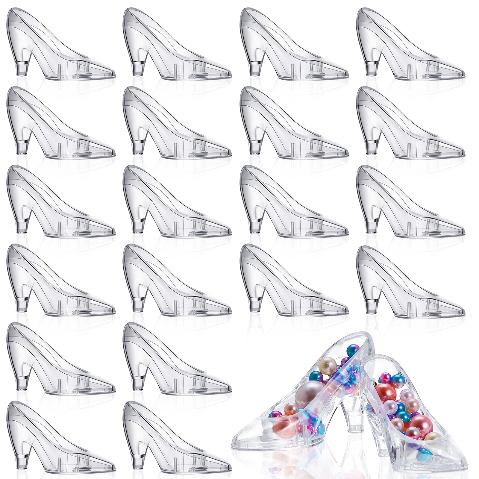 Taiyin 100 Pcs Mini Glass Slippers Clear Princess Slippers Decoration Plastic High Heel Shoes for Women Party Candy Supplies Gift Favor Holders for Wedding Birthday Party Decorations, 3.5 Inch