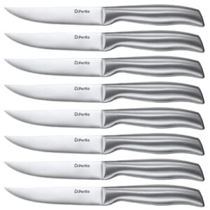 d.perlla steak knives, super sharp straight edge steak knife set of 8, professional straight edge kitchen table dinner knives, elegant high carbon stainless steel kitchen steak knife set, 4.5in