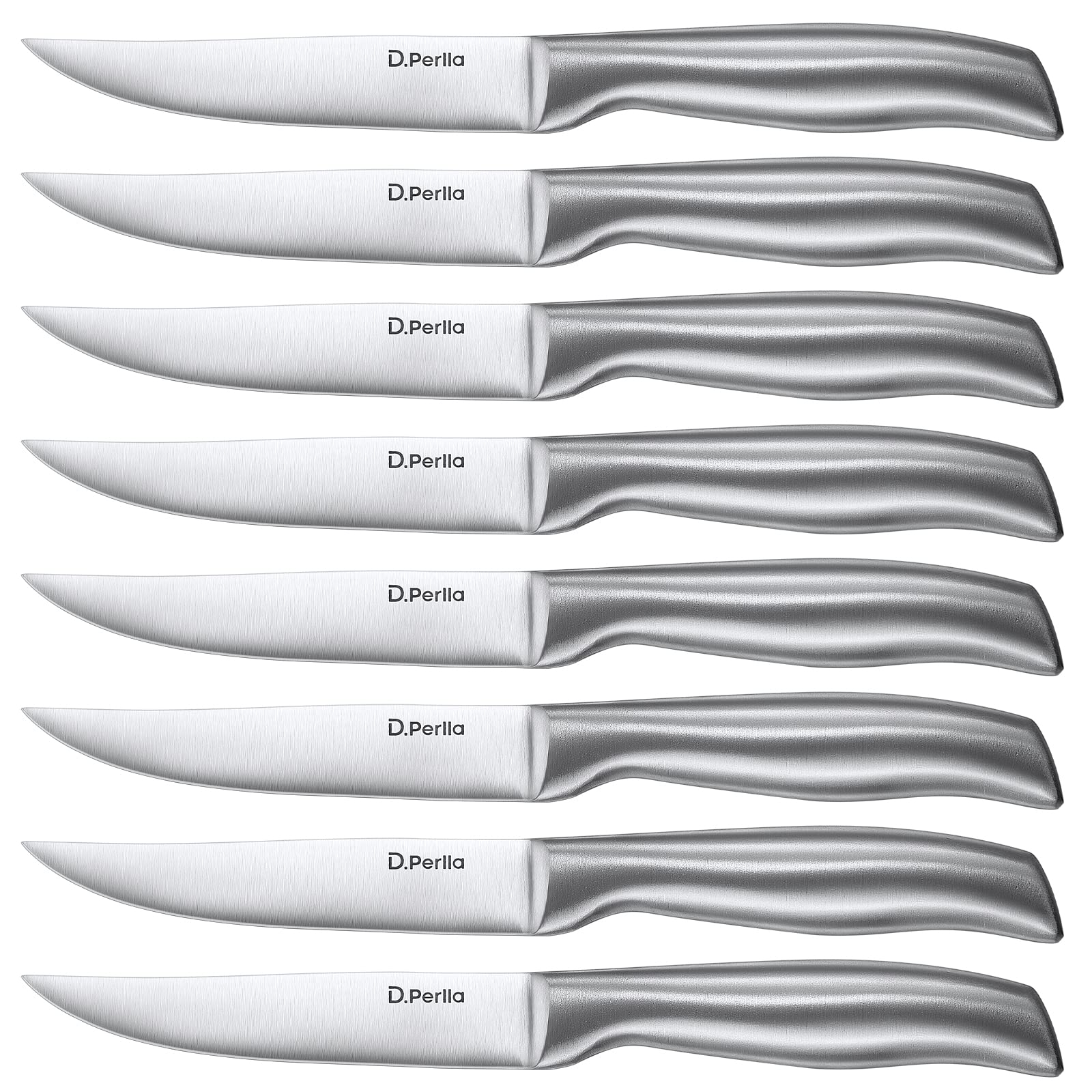 D.Perlla Steak Knives, Super Sharp Straight Edge Steak Knife Set of 8, Professional Straight Edge Kitchen Table Dinner Knives, Elegant High Carbon Stainless Steel Kitchen Steak Knife Set, 4.5IN