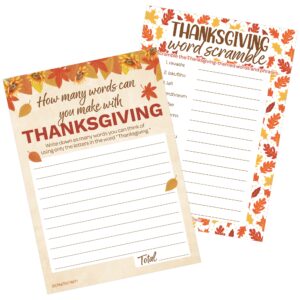 distinctivs thanksgiving party games, word scramble and thanksigiving anagram game (2 game bundle) - 25 dual sided cards, friendsgiving party games, thanksgiving family games