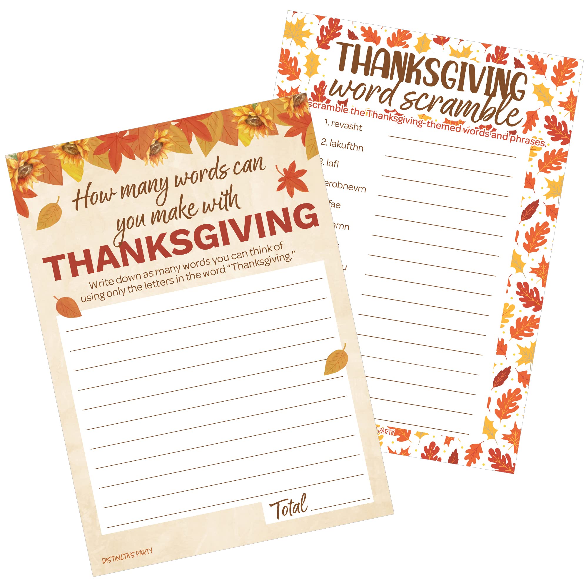 DISTINCTIVS Thanksgiving Party Games, Word Scramble and Thanksigiving Anagram Game (2 Game Bundle) - 25 Dual Sided Cards, Friendsgiving Party Games, Thanksgiving Family Games