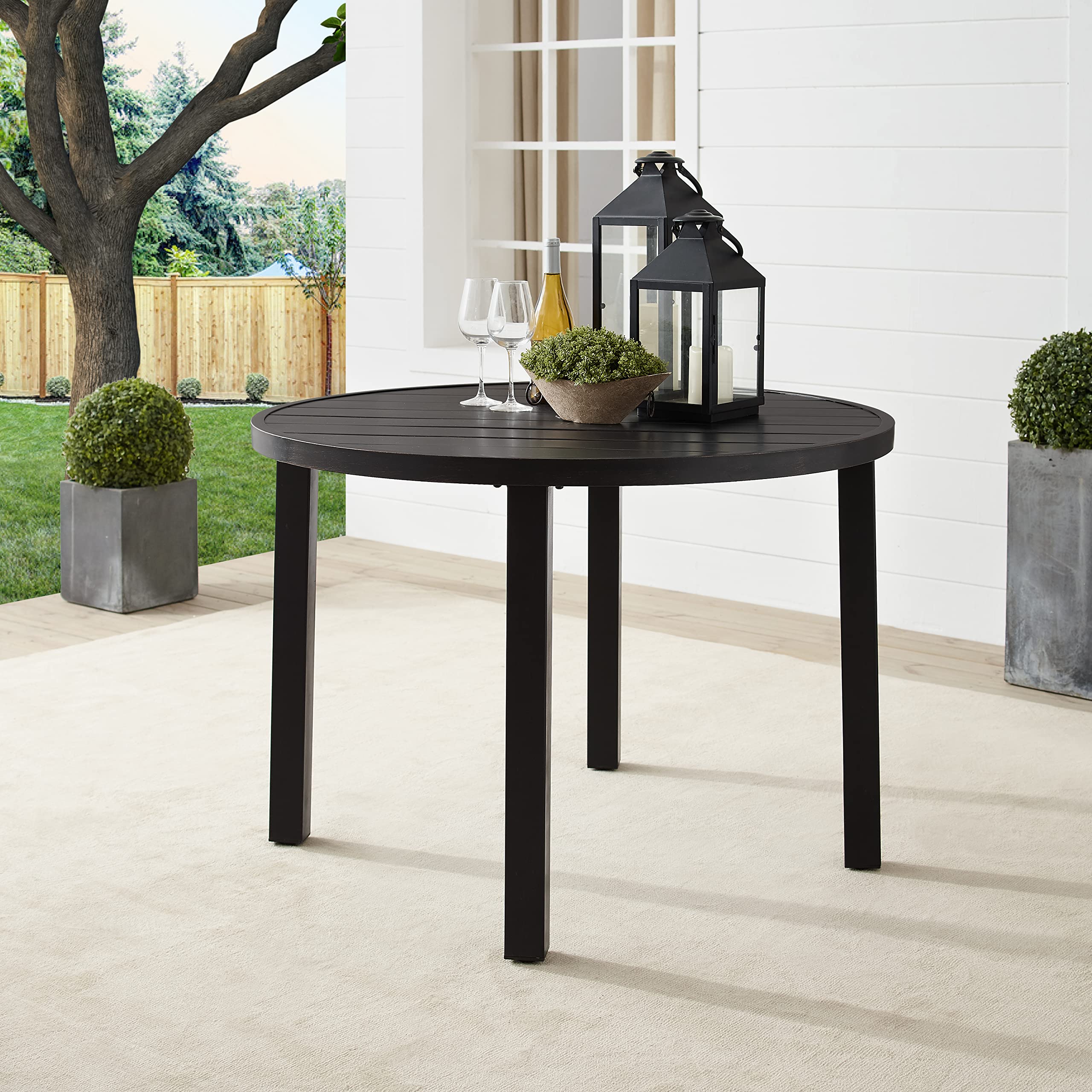 Crosley Furniture Kaplan 42" Round Outdoor Dining Table with Umbrella Hole for Outside Patio, Oil-Rubbed Bronze