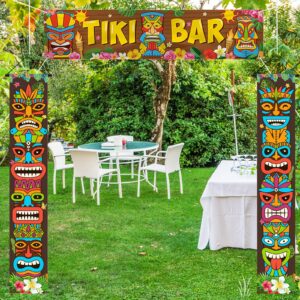 Luau Party Decorations Tiki Totem Door Banner Sign 3pcs Tiki Banner Luau Porch Hawaiian Cover for Aloha Hawaii Luau Tropical Moana Birthday Carnival Party Wall Hanging Outdoor Decor Gift