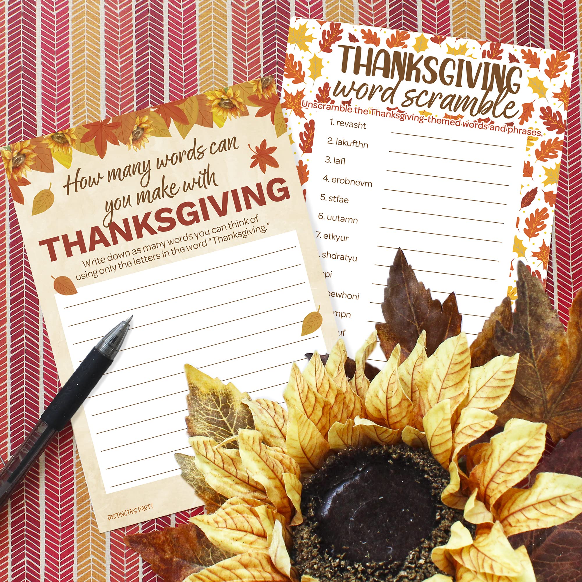 DISTINCTIVS Thanksgiving Party Games, Word Scramble and Thanksigiving Anagram Game (2 Game Bundle) - 25 Dual Sided Cards, Friendsgiving Party Games, Thanksgiving Family Games