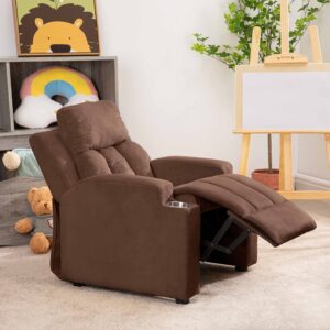 Sally Deluxe Kids Recliner Chair with Footrest & 2 Cup Holders, Push Back Toddler Recliner for Ages 3+, Perfect Kid Recliners for Boys & Girls - Ideal Recliner Chairs for Toddlers, Kids Room - Brown