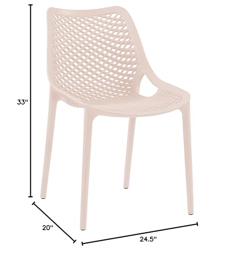 Meridian Furniture 328Pink Modern | Contemporary Patio Dining Chair with Polypropylene Plastic, Weather Resisting for Indoor or Outdoor Use, Set of 4, 20" W x 24.5" D x 33" H, Pink