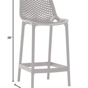 Meridian Furniture 330Grey Mykonos Collection Modern | Contemporary Outdoor Patio Stool with Grey Polypropylene Plastic, Weather Resisting, 17.5" W x 21" D x 38" H, Grey, Set of 4