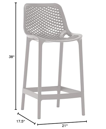 Meridian Furniture 330Grey Mykonos Collection Modern | Contemporary Outdoor Patio Stool with Grey Polypropylene Plastic, Weather Resisting, 17.5" W x 21" D x 38" H, Grey, Set of 4