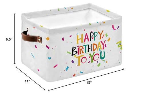 Happy Birthday to YOU Waterproof Fabric Storage Basket for Organizing Bedroom Bathroom Laundry Room Collapsible Storage Bins Birthday Party Gifts Decorative Shelf Basket for Gifts Empty