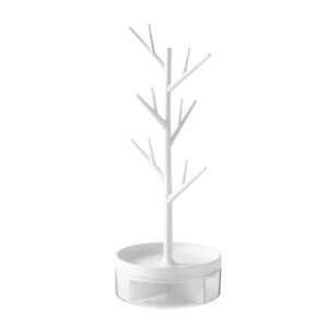 half room branch jewelry rack with rotatable base and storage box tree tower rack hanging organizer for ring earrings necklace bracelet,suitable for living rooms, bathrooms,offices,etc.