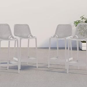 Meridian Furniture 330Grey Mykonos Collection Modern | Contemporary Outdoor Patio Stool with Grey Polypropylene Plastic, Weather Resisting, 17.5" W x 21" D x 38" H, Grey, Set of 4