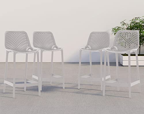 Meridian Furniture 330Grey Mykonos Collection Modern | Contemporary Outdoor Patio Stool with Grey Polypropylene Plastic, Weather Resisting, 17.5" W x 21" D x 38" H, Grey, Set of 4