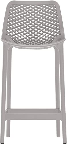 Meridian Furniture 330Grey Mykonos Collection Modern | Contemporary Outdoor Patio Stool with Grey Polypropylene Plastic, Weather Resisting, 17.5" W x 21" D x 38" H, Grey, Set of 4