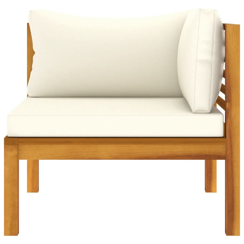 vidaXL Outdoor Sectional Corner Sofa with Cushion in Cream White, Solid Acacia Wood, Customizable Configuration, Comfortable and Durable Patio Furniture