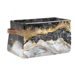 Gold Black Marble Square Storage Basket Storage Bins Canvas Storage Organizer Closet Shelf Organizer for Home Office, 1 Pc