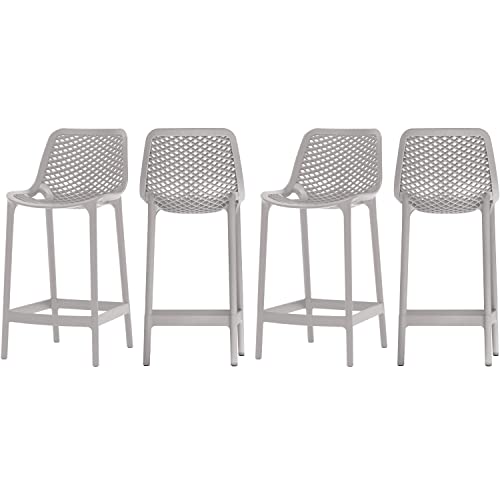 Meridian Furniture 330Grey Mykonos Collection Modern | Contemporary Outdoor Patio Stool with Grey Polypropylene Plastic, Weather Resisting, 17.5" W x 21" D x 38" H, Grey, Set of 4