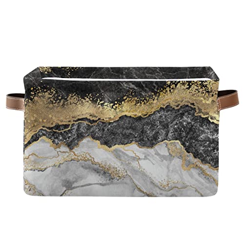 Gold Black Marble Square Storage Basket Storage Bins Canvas Storage Organizer Closet Shelf Organizer for Home Office, 1 Pc