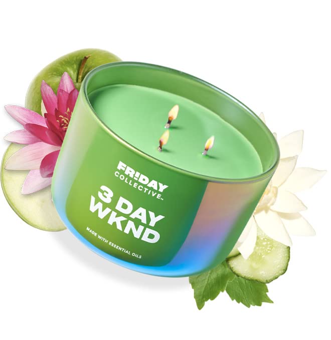 Friday Collective 3 Day Wknd Candle, Fruity Scented, Made with Essential Oils, 3 Wicks, 13.5 oz