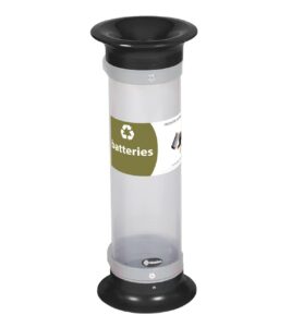 glasdon c-thru 10q battery recycling tube (black) – small battery recycling bin – compact 10q battery collection tube – standard/recycle across america decals (recycle across america decal)