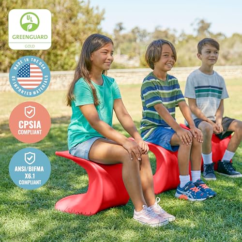 ECR4Kids Wave Seat, 14in - 15.1in Seat Height, Perch Stool, Red, 2-Pack