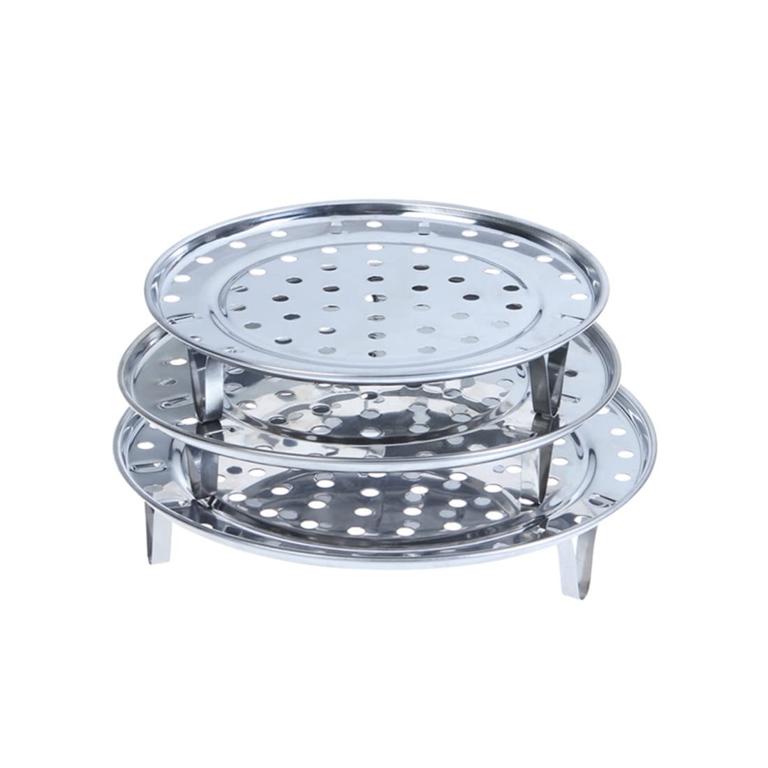 Round Stainless Steel Steamer Rack, Thicken 8.5" 9.33" 10.11" Inch Diameter Canner Steaming Rack Stand Cooking Ware Food Vegetable Steam Tray for Pressure Cooker Pot (3 Pack)