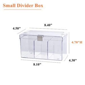 BangQiao Clear Small Plastic Storage Box with Handle, Hinged Lid and 3 Adjustable Compartments, Portable Organizer Case for Sewing, Stationery, Chalk, Art&Craft Supplies, Makeup, First Aid Kit