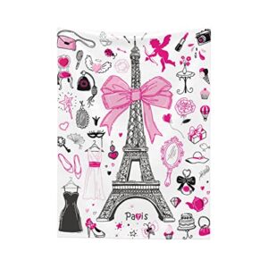 Romantic Paris Throw Blanket Girly Pretty Gifts for Women Girls Super Soft Warm Bed Bedding Blankets for Couch Bedroom Sofa Office Decor, All Season Cozy Flannel Plush Blanket, 70 X 50 Inch