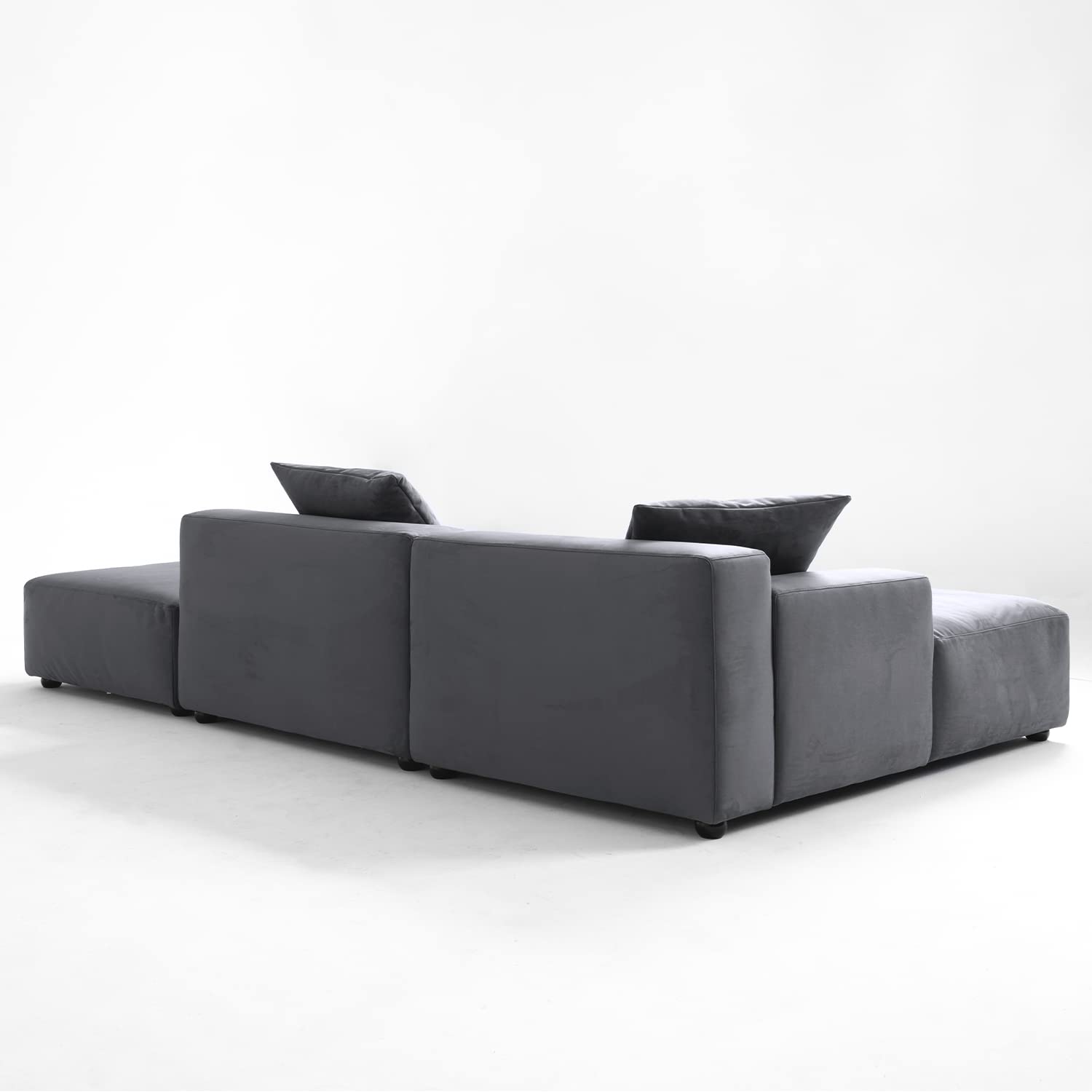 Acanva Luxury Modern Modular L-Shape Sectional Sofa Set, 3 Seat Upholstered Couch with Chaise Lounge for Living Room Bedroom Apartment, Dark Grey