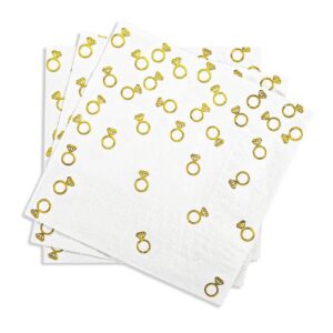 100 pack 6.3x6.3 inch gold diamond ring napkins - 2-ply cocktail napkins bar napkins disposable party napkins paper napkins dinner for bridal shower engagement party party decor valentines day