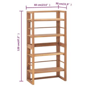 vidaXL Solid Teak Wood Shelving Unit 23.6"x11.8"x47.2" – Adjustable Shelves - Colonial Style - Indoor Storage - Ideal for Home & Office Use - Brown'