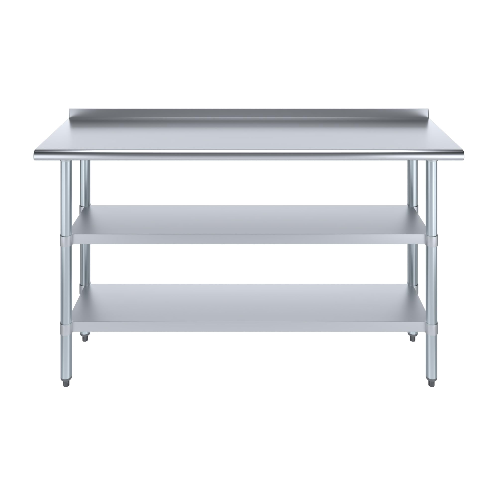 AmGood Stainless Steel Work Table with 1.5" Backsplash and 2 Shelves | Metal Kitchen Food Prep Table | NSF (60" Long x 18" Deep)