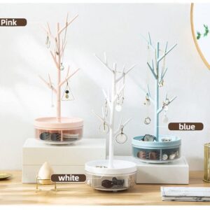 Half Room Branch Jewelry Rack With Rotatable Base and Storage Box Tree Tower Rack Hanging Organizer for Ring Earrings Necklace Bracelet,Suitable for living rooms, bathrooms,offices,etc.