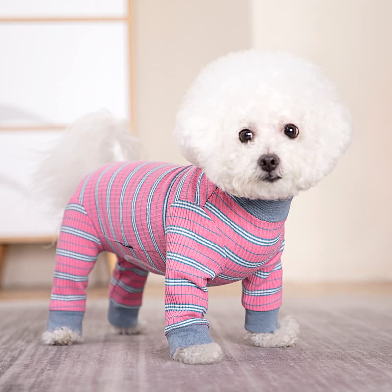 Dog Striped Recovery Suit, Puppy After Surgery Onesie for Female Male Dogs, Dogs Cats Long Sleeve Pajamas Bodysuit, Surgery Abdominal Wound Bandages Clothes, Dog Pant for Shedding Skin Disease