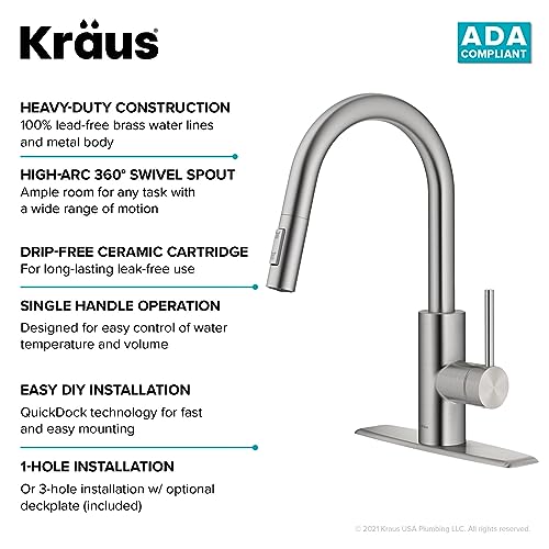 KRAUS Oletto™ Spot Free Stainless Steel Finish Dual Function Pull-Down Kitchen Faucet, KPF-2620SFS (Pack of 4)