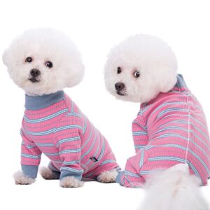 Dog Striped Recovery Suit, Puppy After Surgery Onesie for Female Male Dogs, Dogs Cats Long Sleeve Pajamas Bodysuit, Surgery Abdominal Wound Bandages Clothes, Dog Pant for Shedding Skin Disease